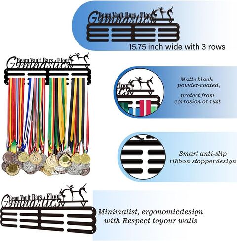 PH PandaHall Medal Hanger Holder Display Rack Gymnastics Medal Hanger Awards Ribbon Cheer 3 Lines Sport Award Rack Wall Mount Metal Frame for Over 50 Medals Necklace Jewelry 15.75 Inch in Kuwait