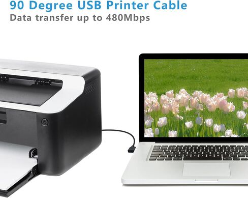 كابل طابعة USB قصير 90 درجة 25 سم زاوية يسرى USB 2.0 نوع A ذكر إلى الزاوية اليمنى B وصلة كابل الماسح الضوئي ذكر (2 حزمة) in Kuwait