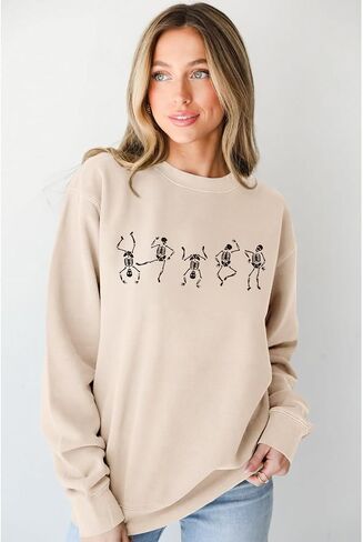 SOFEON Women Halloween Dancing Skeleton Sweatshirt Horror Skull Graphic Crewneck Sweatshirt Spooky Season Pullover Tops in Saudi Arabia