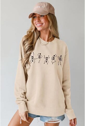 SOFEON Women Halloween Dancing Skeleton Sweatshirt Horror Skull Graphic Crewneck Sweatshirt Spooky Season Pullover Tops in Saudi Arabia