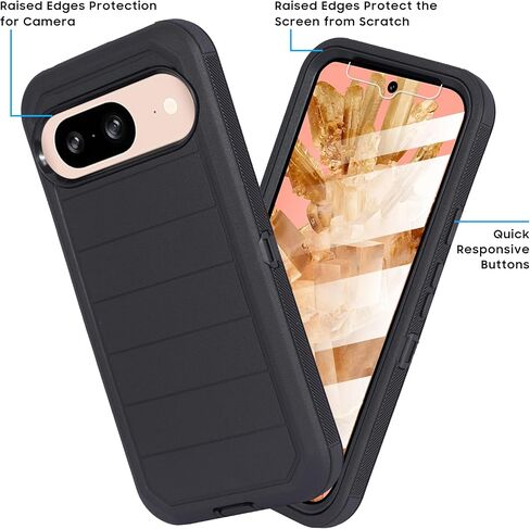 Designed for Google Pixel 9 2024 Case with Belt Clip Holster- Heavy Duty Protective Case with Built in Screen Protector (Pro Black) in Saudi Arabia