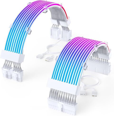 Sirlyr 2 x 8 Pin RGB GPU Cable,Addressable PSU PCIE Cables Extensions - for PC Graphic Card Power Supply,ARGB Computer Case Setup,Thin LED Strip White Connector Style 13In in Saudi Arabia