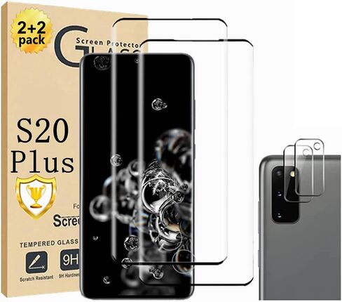 واقي شاشة Galaxy S20 Plus، عبوتان من واقي الشاشة الزجاجي المقوى S20 Plus، عبوتان من واقي عدسة الكاميرا، واقي شاشة من الزجاج المقوى بقوة 9H لهاتف Samsung Galaxy S20 Plus[عبوة من قطعتين+2] in Kuwait