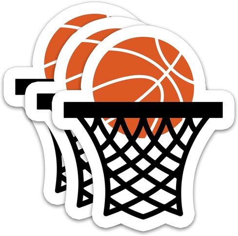 (3Pcs) Basketball Rim Sticker Basketball Sticker Basketball Lover Waterproof Vinyl Decal for Books Laptops Phones Tumblers Water Bottles, Basketball Gift For Boy Girl Team Men Women, Size 3 x 2.7 Inch in Kuwait