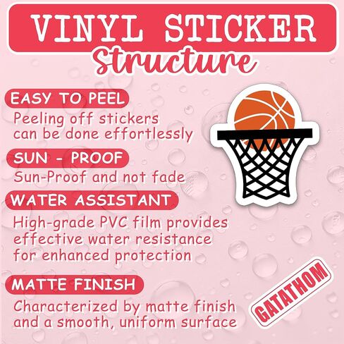 (3Pcs) Basketball Rim Sticker Basketball Sticker Basketball Lover Waterproof Vinyl Decal for Books Laptops Phones Tumblers Water Bottles, Basketball Gift For Boy Girl Team Men Women, Size 3 x 2.7 Inch in Kuwait