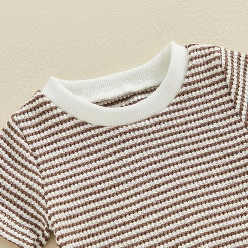 KMBANGI Newborn Baby Boy Girl Waffle Romper Short Sleeve Solid Striped Crew Neck Bubble Oversize Bodysuit Infant Summer in Kuwait