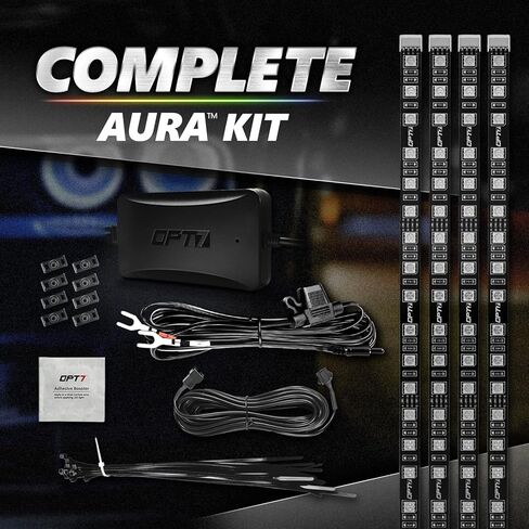 OPT7 Aura PRO Bluetooth 4pc LED Lighting Kit for Grille | 12" Multi-Color Strips w/SoundSync - Waterproof Peel'n'Stick Front Grill Valence - App Enabled- iOS & Android in Kuwait
