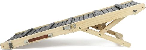 QWORK Foldable Dog Ramp for Couch | Wooden Pet Ramp with 5 Adjustable Heights & Slip-Resistant Carpet | for Injured, Elder, or Small Pets, Folding Portable Dog Car Ramps, for Car Couch Bed Stairs in Saudi Arabia