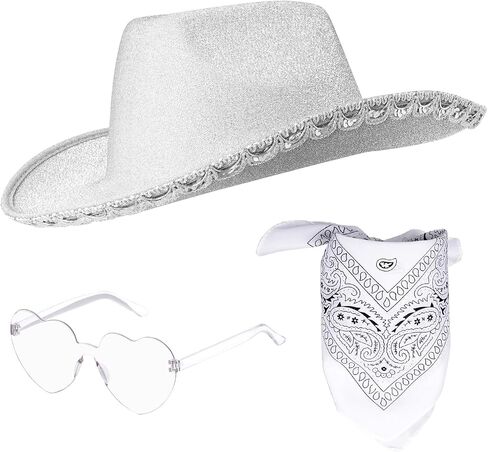 Cowboy Hat Costume Cowgirl Hat with Heart Shaped Sunglasses & Bandana for Western Cowboy Halloween Cosplay Dress Up in Saudi Arabia