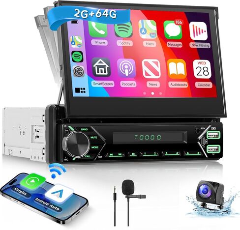 2G+64G Android Single Din Car Stereo Carplay 7 Inch Touchscreen, Rimoody Car Radio 1 din Bluetooth Android Auto GPS Navigation WiFi FM/RDS Mirror Link SWC Dual-USB Type-C SWC Backup Camera in Saudi Arabia