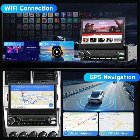 2G+64G Android Single Din Car Stereo Carplay 7 Inch Touchscreen, Rimoody Car Radio 1 din Bluetooth Android Auto GPS Navigation WiFi FM/RDS Mirror Link SWC Dual-USB Type-C SWC Backup Camera in Saudi Arabia