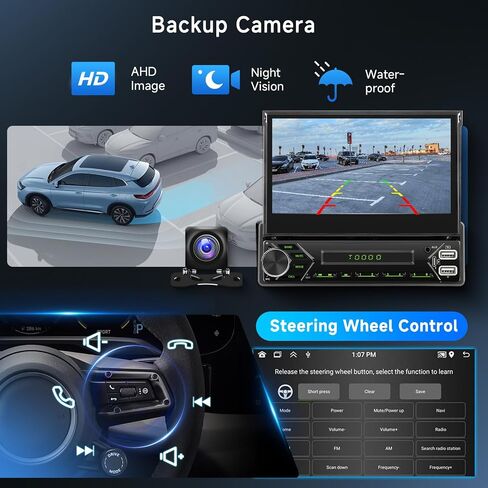 2G+64G Android Single Din Car Stereo Carplay 7 Inch Touchscreen, Rimoody Car Radio 1 din Bluetooth Android Auto GPS Navigation WiFi FM/RDS Mirror Link SWC Dual-USB Type-C SWC Backup Camera in Saudi Arabia