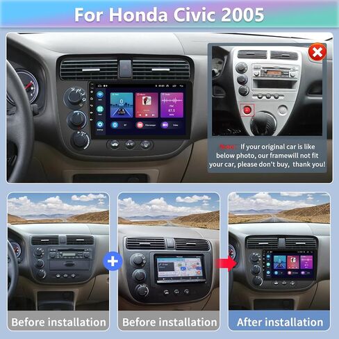 ستيريو سيارة 2+64 جيجا لسيارة Honda Civic 2001 2002 2003 2004 2005 مع Apple CarPlay Android Auto، مستقبل صوت بلوتوث بشاشة لمس HD IPS مقاس 9 بوصات مع نظام تحديد المواقع العالمي/رابط المرآة/WiFi/كاميرا احتياطية 1080P/HiFi/SWC in Saudi Arabia