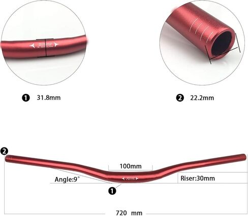 Mountain Bike Riser Handlebar, Aluminum Alloy MTB Handlebar, 31.8mm Diameter, 720mm Wide Bicycle Bar (25° Riser 720mm) in Kuwait