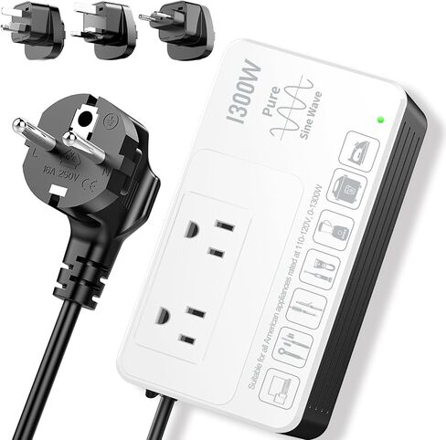 1300Watt Voltage Converter 220V to 110V for Any American Appliances Such as Hair Dryer, Straightener, Coffee Maker, Surge Protection, High Power Step Down Converter US to EU/UK/AU/Asia in Kuwait