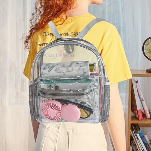 حقيبة ظهر TotePrint مقاومة للماء باللون الأحمر الشفاف، حقيبة كتب بجيوب متعددة، حقيبة كتف كاجوال للكلية، الملعب، العمل، الشاطئ، المهرجانات in Saudi Arabia