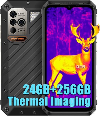 Ulefone Armor 18T Ultra 5G هاتف متين، كاميرا تصوير حراري، 24 جيجابايت + 512 جيجابايت أبعاد 7050 Android 13، كاميرا 108 ميجابكسل، 6.58 بوصة FHD + 9600 مللي أمبير هواتف ذكية متينة 4G LTE 5G HiFi NFC FM OTG in Kuwait