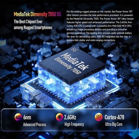 Ulefone Armor 18T Ultra 5G هاتف متين، كاميرا تصوير حراري، 24 جيجابايت + 512 جيجابايت أبعاد 7050 Android 13، كاميرا 108 ميجابكسل، 6.58 بوصة FHD + 9600 مللي أمبير هواتف ذكية متينة 4G LTE 5G HiFi NFC FM OTG in Kuwait