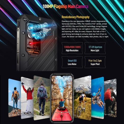 Ulefone Armor 18T Ultra 5G هاتف متين، كاميرا تصوير حراري، 24 جيجابايت + 512 جيجابايت أبعاد 7050 Android 13، كاميرا 108 ميجابكسل، 6.58 بوصة FHD + 9600 مللي أمبير هواتف ذكية متينة 4G LTE 5G HiFi NFC FM OTG in Kuwait