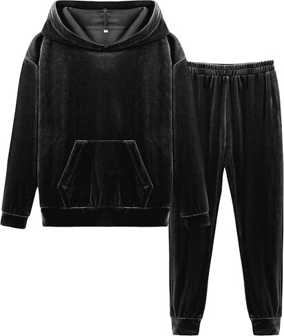 مجموعة ملابس LecGee للفتيات مكونة من قطعتين بقلنسوة قطيفة وأكمام طويلة بلوفر مخملي بقلنسوة طقم بدلة رياضية للركض in Kuwait