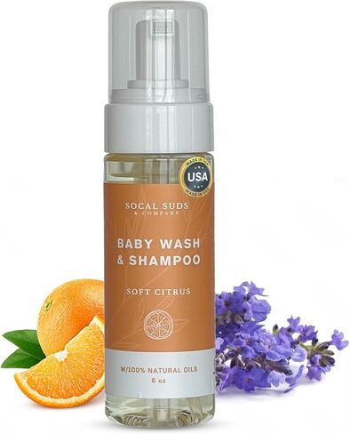 SoCal Suds & Company - شامبو وغسول للجسم رغوي عضوي 2 في 1 - صابون قشتالي نباتي طبيعي يغسل البشرة الحساسة، يحتاج إلى مكونات مغذية ومهدئة لحديثي الولادة - حمضيات ناعمة، 32oz in Kuwait