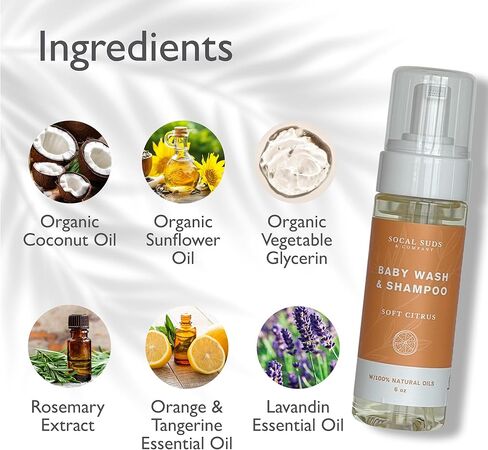 SoCal Suds & Company - شامبو وغسول للجسم رغوي عضوي 2 في 1 - صابون قشتالي نباتي طبيعي يغسل البشرة الحساسة، يحتاج إلى مكونات مغذية ومهدئة لحديثي الولادة - حمضيات ناعمة، 32oz in Kuwait