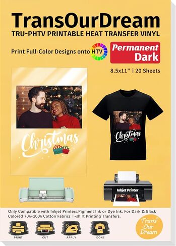 TransOurDream Tru-Heat Transfer Mask for Dark Printable Heat Transfer Vinyl (10 Sheets, 8.5x11) Clear Iron on Transfer Tape for Printable HTV Vinyl in Saudi Arabia
