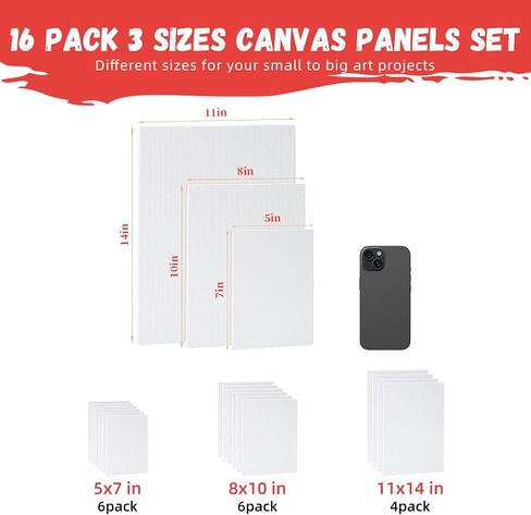 Simetufy Canvas Boards for Painting 24 Pack, Paint Canvas Panels Set - 5x7, 8x10, 9x12, 11x14 Inch, Pre-Primed 100% Cotton Blank Canvases for Oil Acrylic Watercolor Paint for Kids & Beginners in Saudi Arabia