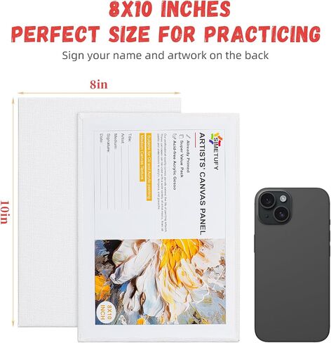 Simetufy Canvas Boards for Painting 24 Pack, Paint Canvas Panels Set - 5x7, 8x10, 9x12, 11x14 Inch, Pre-Primed 100% Cotton Blank Canvases for Oil Acrylic Watercolor Paint for Kids & Beginners in Saudi Arabia