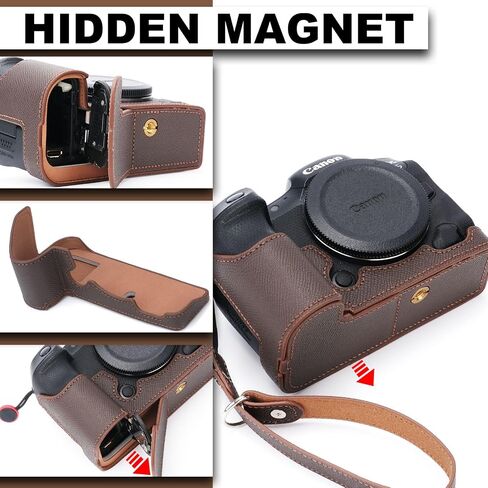 for Canon EOS R5 Camera Case,Handmade Genuine Real Leather Half Camera Case Bag Cover for Canon EOS R5 Camera Bottom Opening Version + Hand Strap (Coffee) in Saudi Arabia