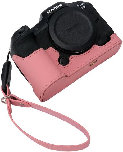 for Canon EOS R5 Camera Case,Handmade Genuine Real Leather Half Camera Case Bag Cover for Canon EOS R5 Camera Bottom Opening Version + Hand Strap (Coffee) in Saudi Arabia