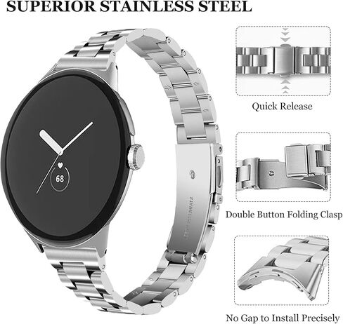 NINKI Stainless Steel Slim Band Compatible for Google Pixel Watch 3 41mm Band/Pixel Watch 2 Women Men,No Gap Metal Loop Replacement Wristband Bracelet Thin Bands for Pixel Watch 3 Band Strap Silver in Saudi Arabia