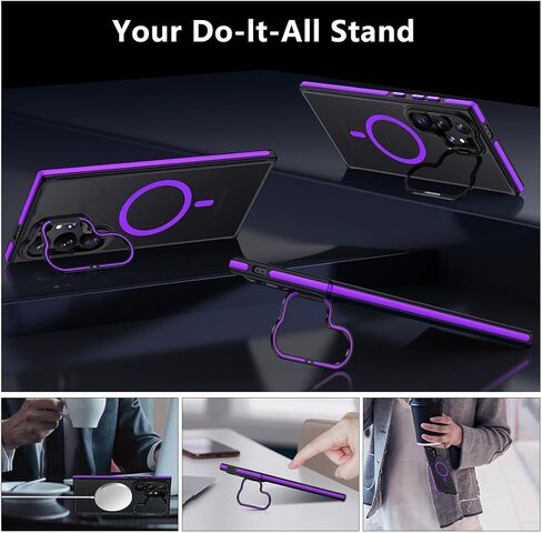 TIANNIUKE for Samsung Galaxy S24 Ultra Case, Compatible with MagSafe, Anty-Slip Grip,Military-Grade Protective, Adjustable Kickstand Phone Case, Magnetic Case (Purple) in Saudi Arabia
