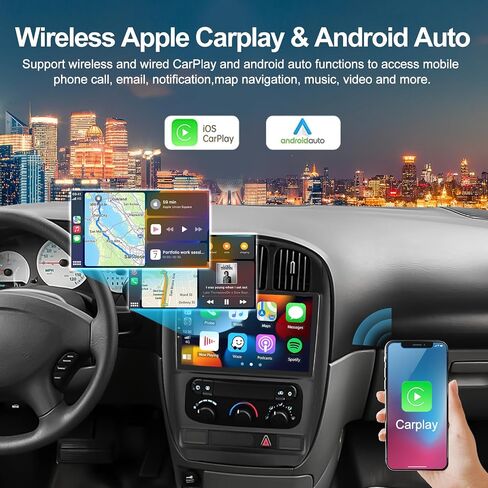 ستيريو راديو السيارة 2G+64G لسيارة دودج كارافان كرايسلر تاون آند كانتري 2001-2007 مع CarPlay اللاسلكي Android Auto 10.1 بوصة شاشة تعمل باللمس ستيريو السيارة Android 13 مع HiFi GPS WiFi Bluetooth in Saudi Arabia