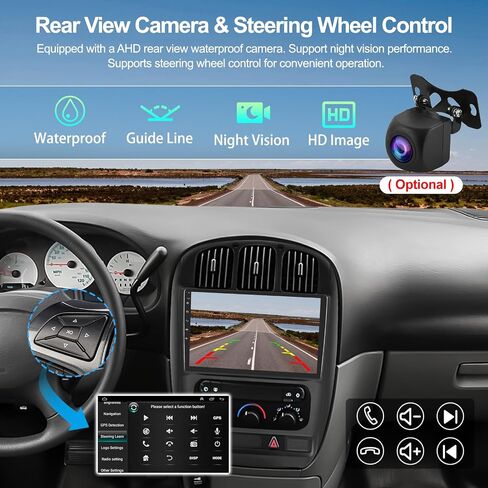 ستيريو راديو السيارة 2G+64G لسيارة دودج كارافان كرايسلر تاون آند كانتري 2001-2007 مع CarPlay اللاسلكي Android Auto 10.1 بوصة شاشة تعمل باللمس ستيريو السيارة Android 13 مع HiFi GPS WiFi Bluetooth in Saudi Arabia