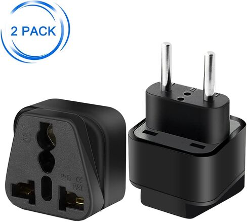 (2pack) EU Plug 2 pin to 3 Hole a Variety of National Socket Travel Conversion Plugs,European Standard Plug Travel Adapter,2 Prong Plug to 3 Hole Socket for AUS/US/UK (Black) in Kuwait