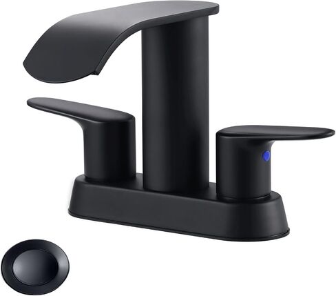 Waterfall Bathroom Sink Faucets:WOWOW Bathroom Faucets Black and Gold,4 inch Centerset Bathroom Sink Faucet,2 or 3 Holes Two Handles Bathroom Faucet with Pop up Drain,Modern Lavatory Sink Faucet in Kuwait