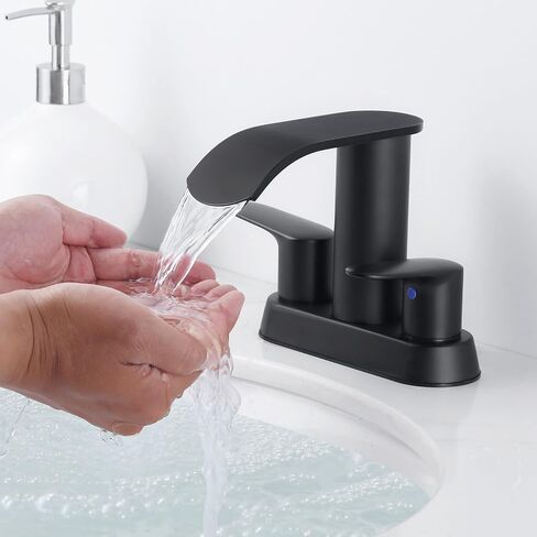Waterfall Bathroom Sink Faucets:WOWOW Bathroom Faucets Black and Gold,4 inch Centerset Bathroom Sink Faucet,2 or 3 Holes Two Handles Bathroom Faucet with Pop up Drain,Modern Lavatory Sink Faucet in Kuwait