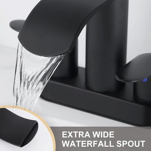 Waterfall Bathroom Sink Faucets:WOWOW Bathroom Faucets Black and Gold,4 inch Centerset Bathroom Sink Faucet,2 or 3 Holes Two Handles Bathroom Faucet with Pop up Drain,Modern Lavatory Sink Faucet in Kuwait