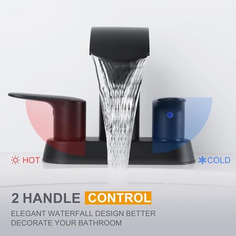 Waterfall Bathroom Sink Faucets:WOWOW Bathroom Faucets Black and Gold,4 inch Centerset Bathroom Sink Faucet,2 or 3 Holes Two Handles Bathroom Faucet with Pop up Drain,Modern Lavatory Sink Faucet in Kuwait