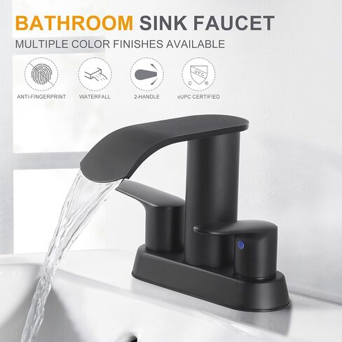 Waterfall Bathroom Sink Faucets:WOWOW Bathroom Faucets Black and Gold,4 inch Centerset Bathroom Sink Faucet,2 or 3 Holes Two Handles Bathroom Faucet with Pop up Drain,Modern Lavatory Sink Faucet in Kuwait