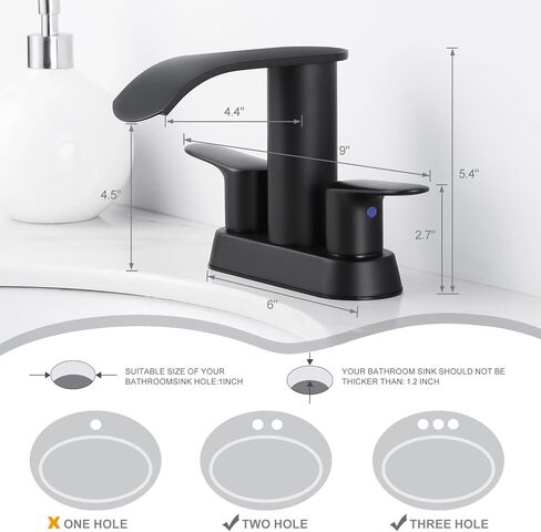 Waterfall Bathroom Sink Faucets:WOWOW Bathroom Faucets Black and Gold,4 inch Centerset Bathroom Sink Faucet,2 or 3 Holes Two Handles Bathroom Faucet with Pop up Drain,Modern Lavatory Sink Faucet in Kuwait