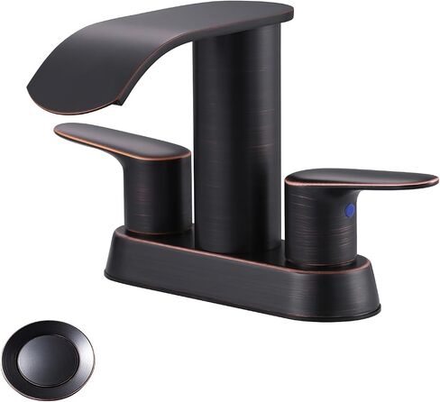 Waterfall Bathroom Sink Faucets:WOWOW Bathroom Faucets Black and Gold,4 inch Centerset Bathroom Sink Faucet,2 or 3 Holes Two Handles Bathroom Faucet with Pop up Drain,Modern Lavatory Sink Faucet in Kuwait