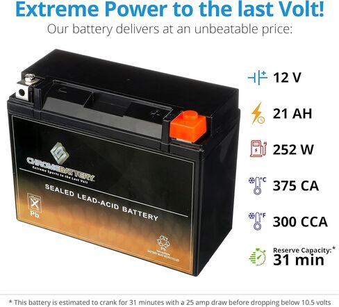 بطارية كروم YTX24HL-BS بديلة مجانية الصيانة لمركبات ATV، والدراجات النارية، ومركبات الثلوج، وUTV: 12 فولت، 2.1 أمبير، 21 أمبير، محطة صامولة ومسمار (T3) in Kuwait