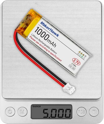MakerHawk 4 حزمة بطارية ليبو 3.7 فولت 1000 مللي أمبير قابلة لإعادة الشحن 1S 3C 102050 بطارية ليثيوم بوليمر مع لوحة حماية مزدوجة للبطارية، قابس موصل Micro JST 2.0 للأجهزة الإلكترونية in Saudi Arabia