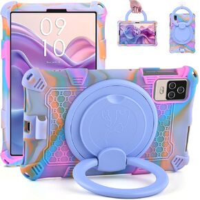 DETUOSI Silicone Case Compatible with TCL Tab 8 LE Tablet 8 inch (9137W) with Handle Kickstand, Multi Angle Protective Case for TCL Tab 8 LE/TCL Tab 8 WiFi (9132X), Rose Red & Purple