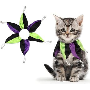 ALIBBON Halloween Cat Collar Clown Collar with Bells Black Purple Green Collar Halloween Pet Neck Decoration Dress up Accessories Puppy Dog Neck Collar for Halloween Cosplay Costume (S)