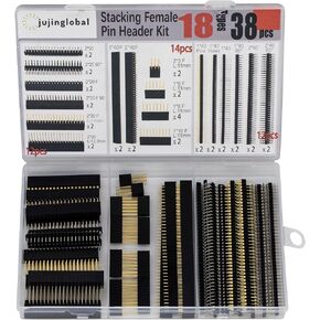Stacking Female Pin Header Kit 0.1" Pitch Breakaway Dual Straight Right Angel Male Pin Header for Raspberry Pi Arduino Prototype Shield (18Types/38pcs)