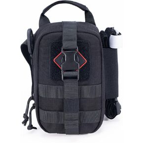 Tactical Rip Away IFAK Pouch Compact First Aid Medical EMT Pouch Emergency Trauma Bag for Home Car Outdoor Military W/ 3 Types Molle Clips/Car Headrest Mount Strap/Carabiner Clip/Med Cross Patch