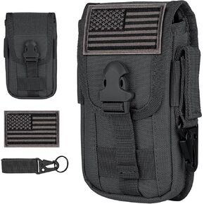 IronSeals Tactical Phone Holster Pouch, Gadget Waist Bag Molle Attachment Belt Holder Bag with US Flag Patch and Tactical Gear Clip for 4.7"-6.9" Phone for iPhone 16 Pro Max/15 Pro Max/14 Pro Max